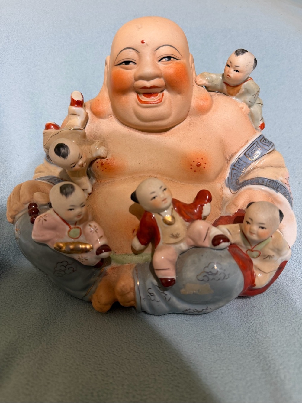 Vintage Chinese Happy Laughing Buddha & Five children statue good luck